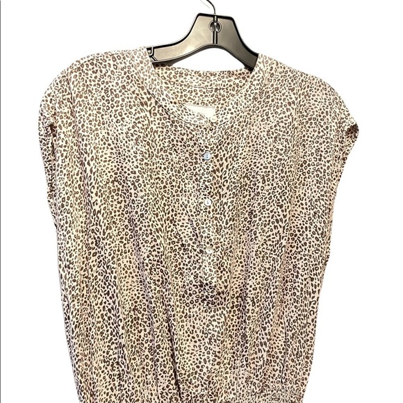 Rails Angelina Sand Cheetah Print Smocked Waist Tiered Skirt Button Sheath Dress - Picture 5 of 8